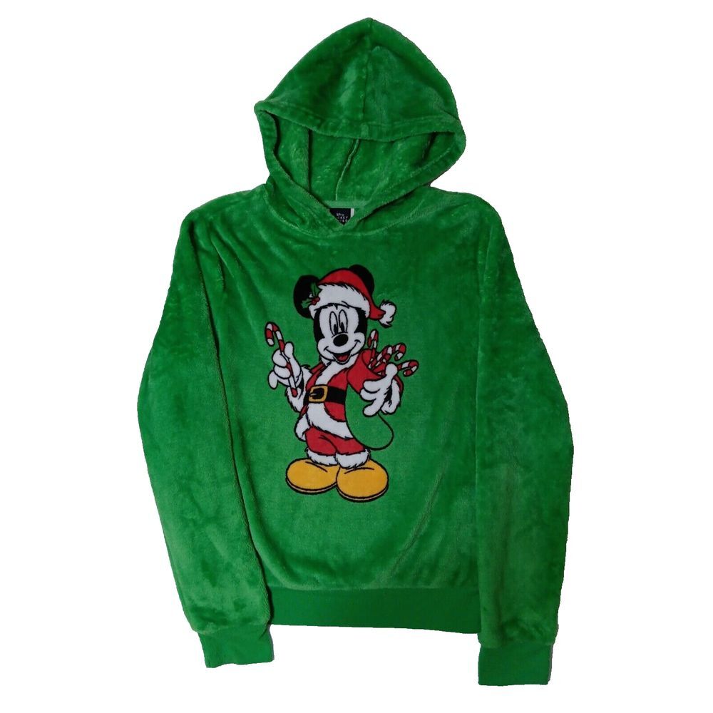 DISNEY Mickey Mouse "Jellybean‎ Green" Fuzzy Christmas Holiday Hoodie XS